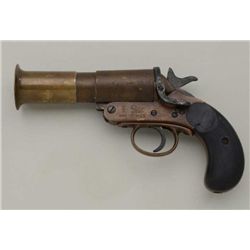 C S R  SYDNEY, AUSTRAILIA 1943 DATED ALL  BRASS FLARE GUN #16340.  GRIPS CRACKED ON  LEFT.  STEEL PA