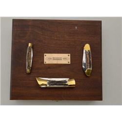 BROWING 1878-1978 CENT. KNIFE SET.  3 PIECES  #0879 WITH STAG GRIPS IN DISPLAY CASE.   EST.:$250-$50