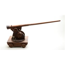 Interesting hand-made large wooden model or  prototype of a military cannon/field piece on  function
