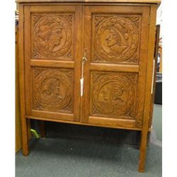 Antique oak cabinet or sideboard, approx. 42”  in height, 35” wide and 16” deep in overall  very goo