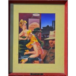 Painting on artist board in illustrated 1950s  style approximately 14 3/4inches by 10 ¼  inches. Pla
