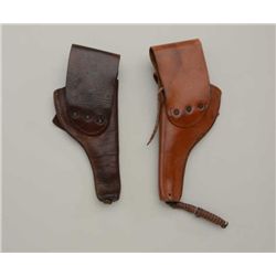 Lot of 2 US marked flap holsters: one for a  double action revolver marked Texan 1942,  with 3 studs