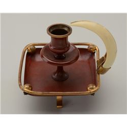 Cast metal and Japan finished candleholder  mounted with boars tusk. 19th to early 20th  century. Ap