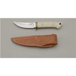 Custom knife by G. Hicks of Yucaipa, CA with  tooled leather sheath, approx. 7-1/2” overall  with a 