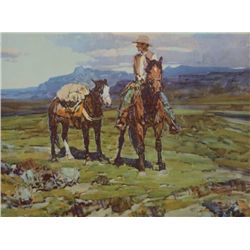 Color print entitled “Life on the Trail” by  noted Western artist Frank Tenney Johnson  (1874-1939) 