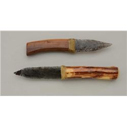 Lot of 2 modern-made stone blade custom  knives with wood grips, crafted by a Klamath  Indian, each 