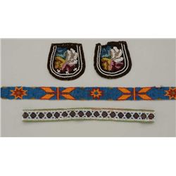 Lot of 4 pieces of decorative Indian  beadwork, including two small pouches and two  bands approxima