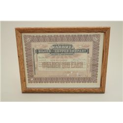 Lot of 3 framed stock certificates, one for  the Colt Patent Fire Arms Manufacturing Co.,  one for t