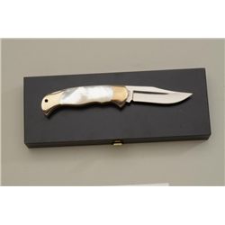 German Boker Tree Brand folding knife in wood  presentation case with pearl handle scales  in like n