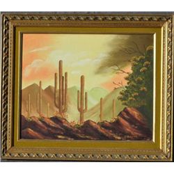 Original framed oil painting of Arizona  desert scene signed “S. Blake” approx. 22” x  25”.  Est.:  