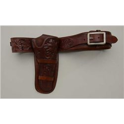 Lawrence brand tooled leather double loop  holster and cartridge belt for a single  action army revo