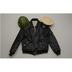 Lot of approx. 8 pieces of military uniform  items including jackets, pants, a leather  bomber’s jac