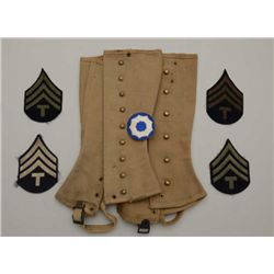 Military lot consisting of U.S. leggings,  pants, patches, etc.; nice surplus from an  old collectio