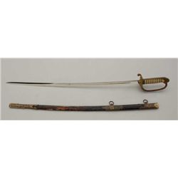 JAPANESE “D” GUARD OFFICERS SWORD WITH  EXCDELLENT BLADE AND SCABBARD.  HILT VERY  GOOD.  SCABBARD S