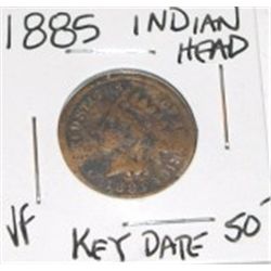 1885 INDIAN HEAD PENNY RED BOOK VALUE IS $50.00+ *RARE KEY DATE VERY FINE COIN*!! PENNY CAME OUT OF