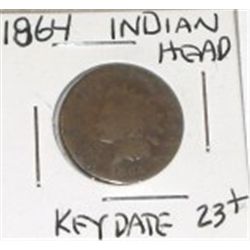 1864 INDIAN HEAD PENNY RED BOOK VALUE IS $23.00+ *RARE KEY DATE COIN*!! PENNY CAME OUT OF SAFE!!