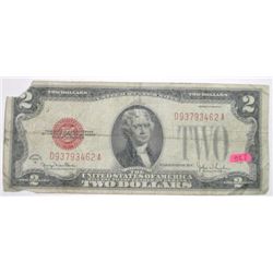 1928 SERIES G RED SEAL $2 BILL SERIAL # D93793462A *RARE VERY OLD EARLY BILL*! BILL CAME OUT OF SAFE