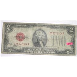 1928 SERIES F RED SEAL $2 BILL SERIAL # D75372504A *RARE VERY OLD EARLY BILL*! BILL CAME OUT OF SAFE