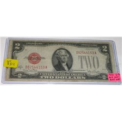 1928 SERIES G $2 RED SEAL DOLLAR BILL SERIAL # D82544153A *RARE EARLY VERY FINE RED SEAL BOND NOTE*!