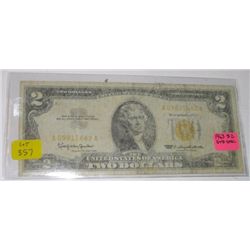 1963 SERIES $2 GOLD SEAL NOTE BILL SERIAL # A09811662A *RARE EARLY NOTE*!! BILL CAME OUT OF SAFE!!