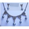 Image 1 : WHITE BRASS ANTIQUE STYLE SYNTETIC BLUE PEARL NECKLACE