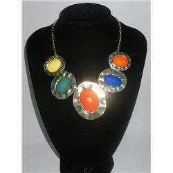 276CTW 5-MULTICOLOR OVAL BRASS NECKLACE;18INCH