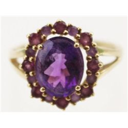 LADIES 10K GOLD AMETHYST CLUSTER COCKTAIL (ET1731)