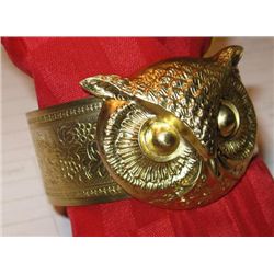 Vintage Art Nouveau Brass Womens Cuff / Owl Bracelet