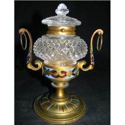 ANTIQUE 1880s CHAMPLEVE ENAMEL INKWELL (GT1626)