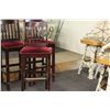 Image 2 : 134 MAROON AND MAHOGANEY BAR STOOLS, 24 MAROON