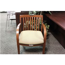 KRUG TAUPE MAHOGANY FRAME CLIENT CHAIR