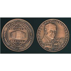 1986 Molson medal in box, commemorating the 200th anniversary of the Molson Brewery, copper.