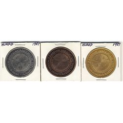 Serge Huard Medals; 1987 Canadian Association of Wooden Money Collectors, copper plated, silver plat