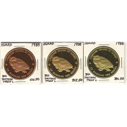 Serge Huard Medals; 1988 Harfang des Neiges Uniface Proof, only 50 of each were made, copper plated,