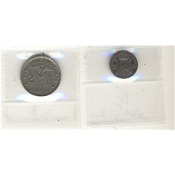 Belgium; 50 Centimes 1886 VF-30 and 2 Francs 1930 VF-20. Lot of 2 coins.