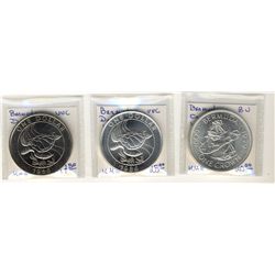 Bermuda Crown 1959 BU Silver, Dollar 1986 UNC & Dollar 1986 UNC Silver. Lot of 3 coins.