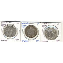 Great Britain 1/2 Crown 1915 EF-40, 1918 F-12 & 1938 EF-40. Lot of 3 coins