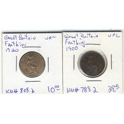 Great Britain Farthing 1900 UNC & 1920 UNC. Lot of 2 coins.