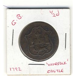 Great Britain Token; Norfolk Castle 1792 Token, Norwich Shield & Loom John Harvey.