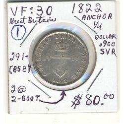 Great Britain, 1822 1/4 Anchor money; VF.