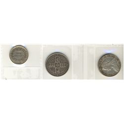 Great Britain; 1 Shilling 1834 VF-20, 1 Florin 1873 F-12 and 1899 VF-30. Lot of 3 coins.