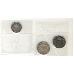Great Britain; 3 Pence 1887 VF-20, 6 Pence 1893 AU-50 and 1900 UNC. Lot of 3 coins.