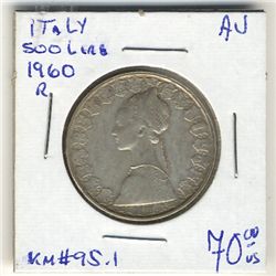 Italy 500 Lire 1960R AU-50.