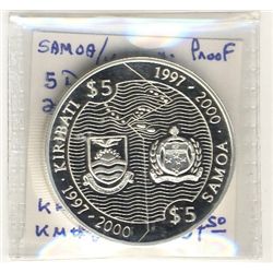 Samoa/Kiribati 5 Dollars/5 Tala 2000 Proof Silver.