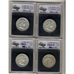 United States 50 Cents 1936-D NGS EF40, 1961-D NGS F-15, 1962-D NGS VF-30 & 1963-D NGS EF-40.