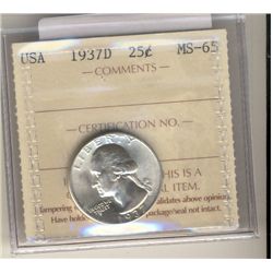 United States, 25 Cent 1937D, ICCS MS-65