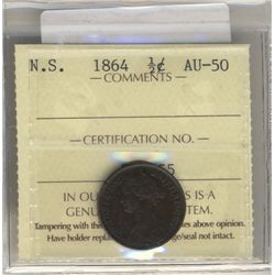 Nova Scotia 1864 Half Cent ICCS AU50.