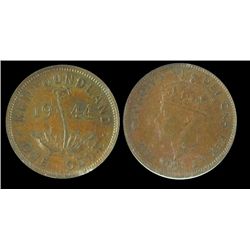 Newfoundland Cent 1944C NGC AU-58 Brown.