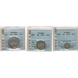 Newfoundland 5 Cent 1917c, CCCS VG-8, 25 Cent CCCS VG-10 & 50 Cents 1904H, CCCS F-12. .