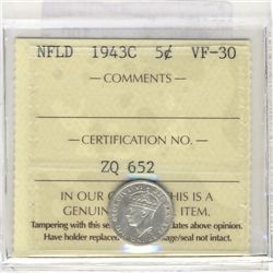 Newfoundland 5 Cent 1943c ICCS VF30.